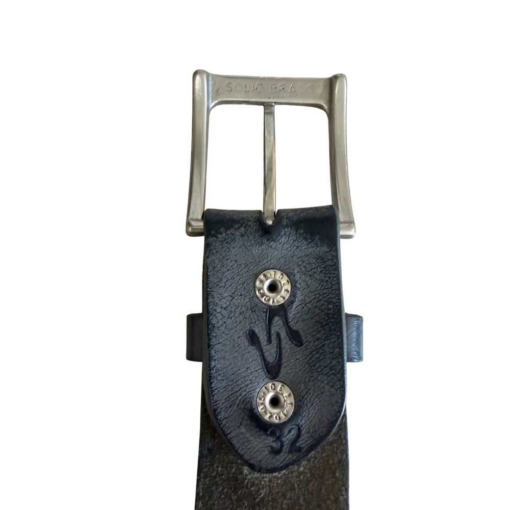 Embrazio Curved Coperto Gray Black Studded Leather Belt Brass Distressed 32 - Picture 4 of 4